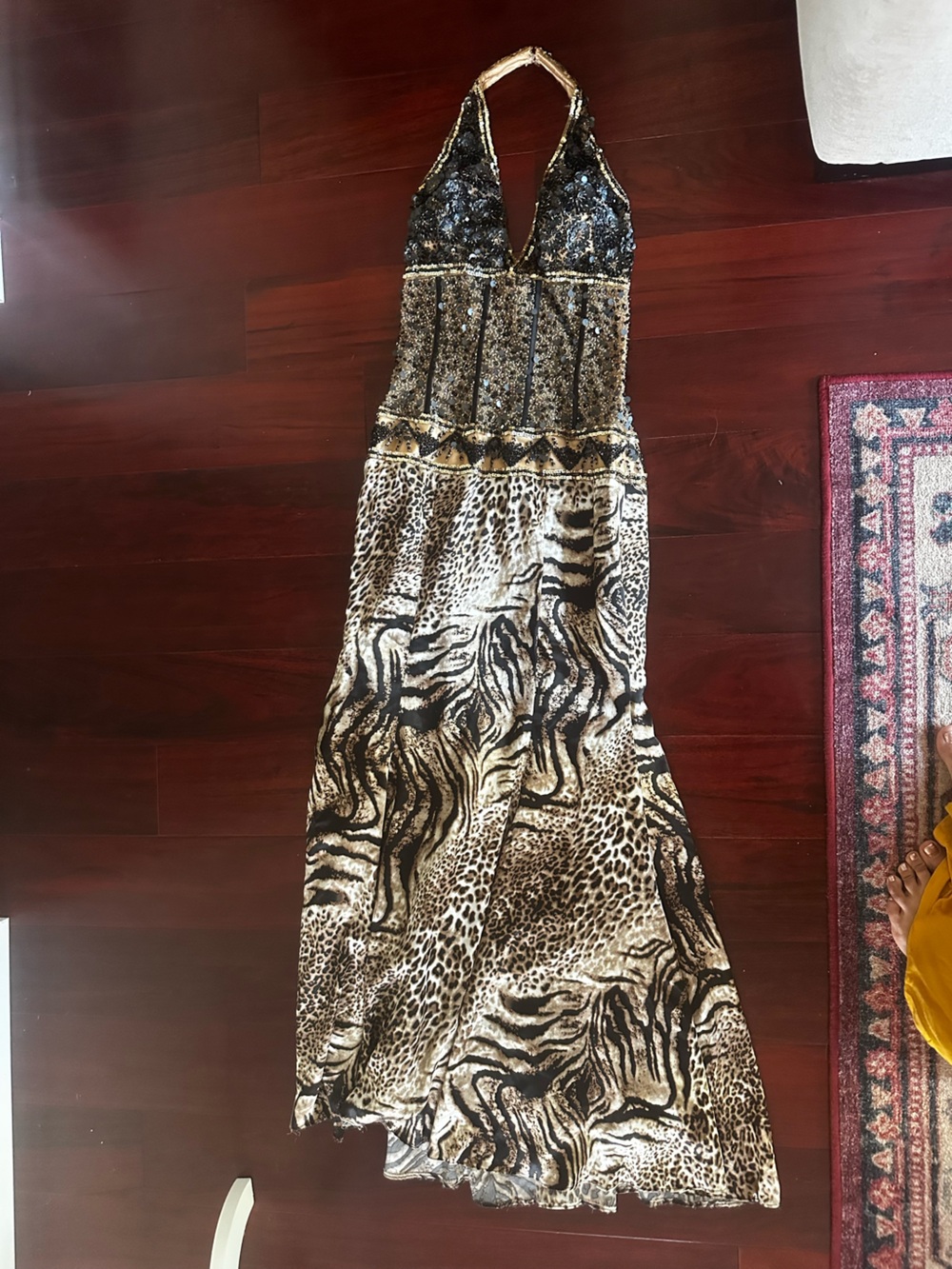 Beaded animal print gown perfect for prom or ball, statement piece